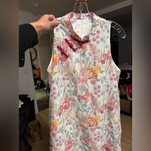 Floral Sleeveless Chinese style dress knee length